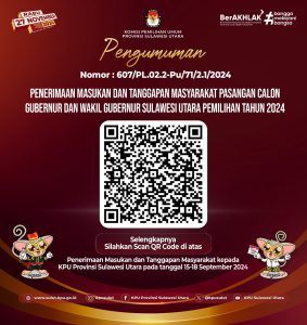 KPU Sulut Umumkan Penerimaan Tanggapan Masyarakat Pilgub Sulut 2024