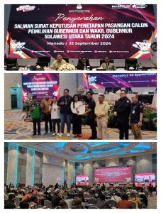 BREAKING NEWS: KPU Telah Menetapkan, Tiga Calon Gubernur dan Wagub Sulut Resmi Ber kontestasi Pada Pemilihan 2024